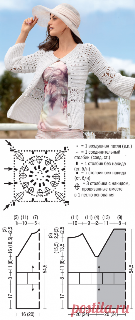 Жакет с квадратными мотивами. Белый жакет крючком |