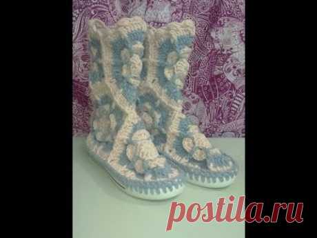 "Сапоги-снегоступы" крючком на резиновой подошве. МК для начинающих