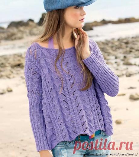 Спицы.Сиреневый пуловер