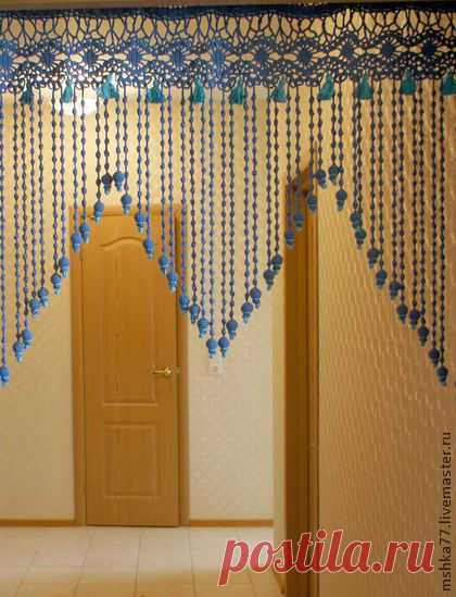 Вязаные шторы на дверь Джинсовое настроение