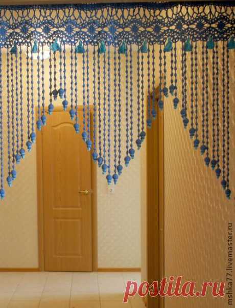 Вязаные шторы на дверь Джинсовое настроение