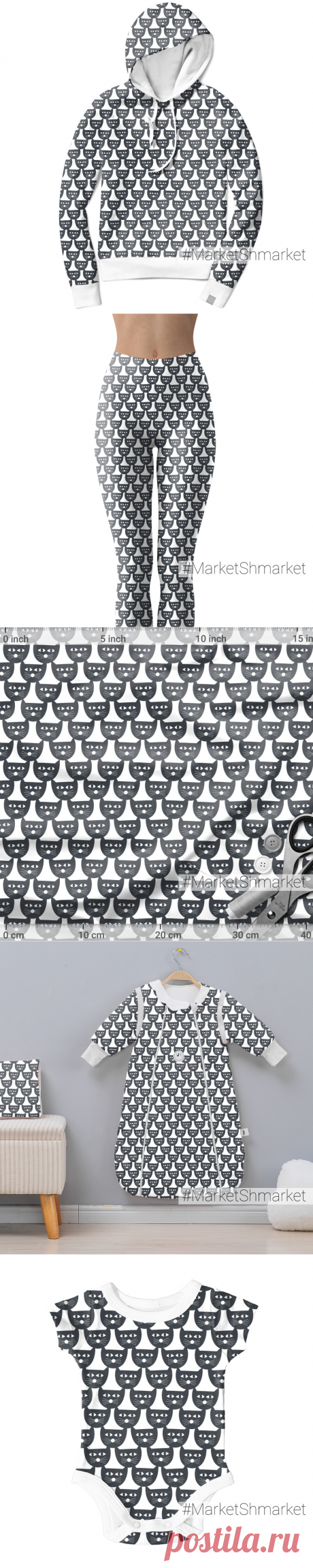 Ткань Кошки в ряд - закажи на #MarketShmarket.com любая ткань с любым принтом