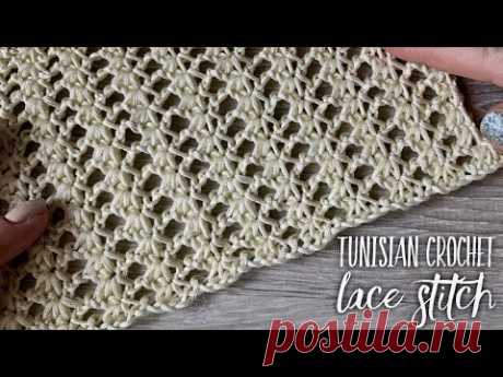 Тунисское вязание крючком: простой красивый ажурный узор! Tunisian crochet lace stitch. 🧶Подробный обзор хлопковой пряжи &quot;Egitto&quot; смотрите на моем втором кан...