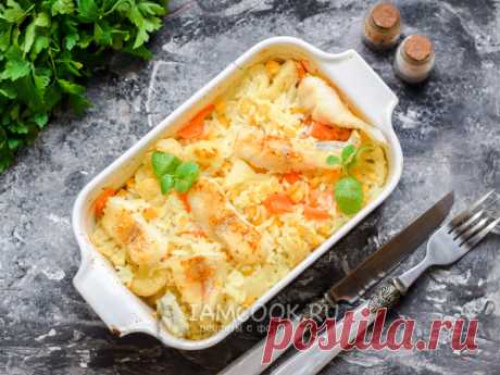 Филе минтая в духовке с овощами и рисом — рецепт с фото Готовим питательный обед в духовке - рис, филе минтая, кукуруза и овощи - отличное сбалансированное блюдо!