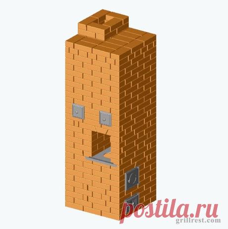 За основу печи взята конструкция Кузнецова под названием ОВИК 4. Отличие в том, что варочная и топливная камеры находятся на разных поверхностях. При использовании варочной поверхности вы не получите ожог, случайно прикоснувшись к дверке топливной камеры. Плита имеет всего лишь одну конфорку размером 410 х 340 мм. В варочную камеру при желании можно установить дверку. Камеру вполне можно использовать как духовку.