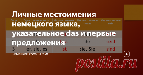 Личные местоимения немецкого языка, указательное das и первые предложения Всем доброго начала очередной рабочей недели! Сегодня мы погрузимся в грамматику и научимся составлять первые предложения на немецком.