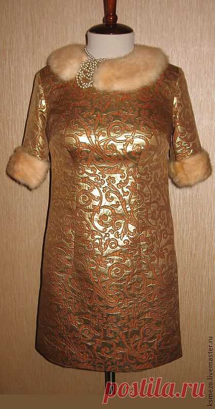 Платье из шёлковой парчи - золотой,орнамент,платье коктейльное,платье вечернее