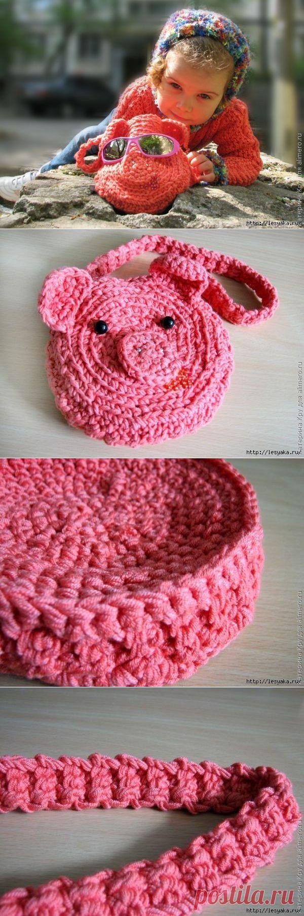 ЗАБАВНАЯ СУМОЧКА-ХРЮШКА КРЮЧКОМ ДЛЯ ДЕТЕЙ.