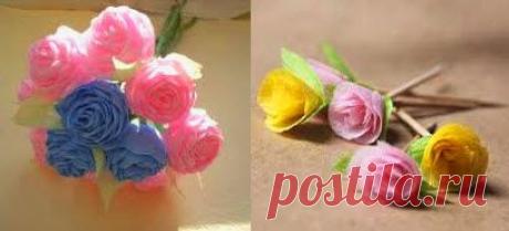 Цветы из конфет своими руками.Гофрированная бумага для цветов (мастер-классы,фото,видео)