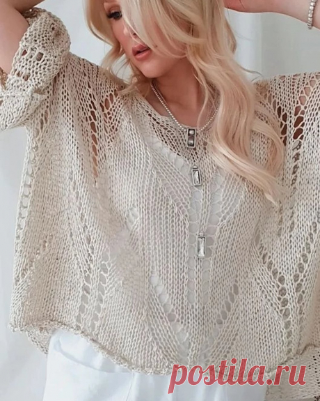 Photo by Burda knitting on April 27, 2023. May be an image of 1 person, cardigan, sweater, knit, crochet, top and poncho.