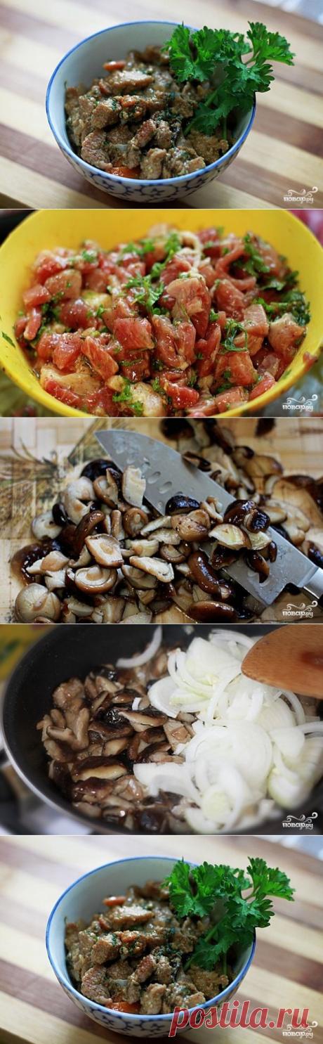 Мясо с грибами на сковороде - пошаговый кулинарный рецепт на Повар.ру