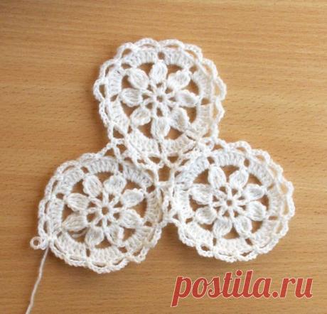 Безотрывное вязание мотивов крючком | Золотые Руки
