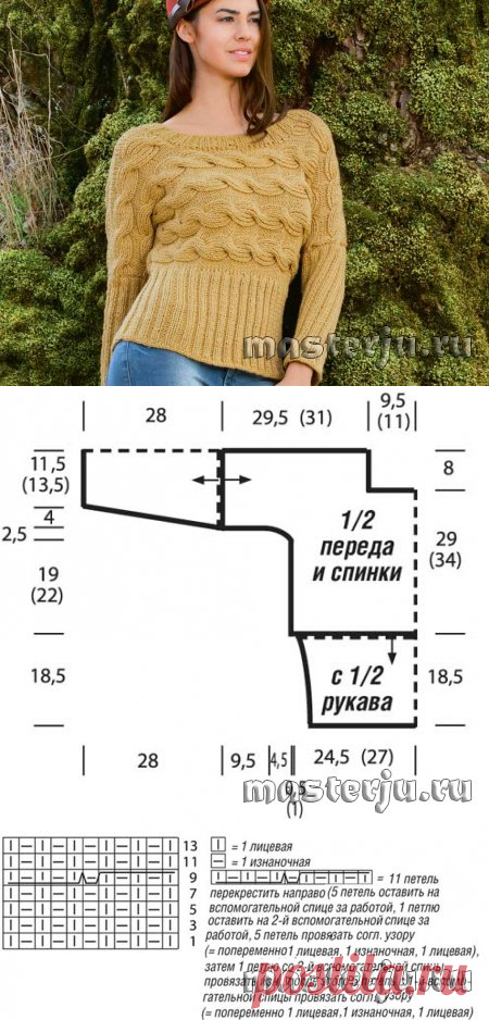 Пуловер с поперечными косами » Мастерю - все своими руками
