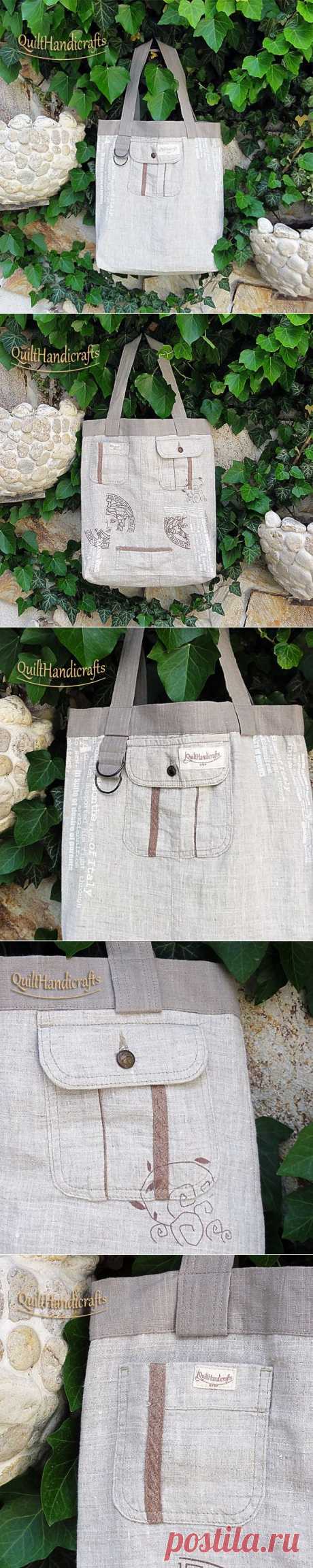 Large linen beach bag Market bag Yoga bag Baby by QuiltHandicrafts