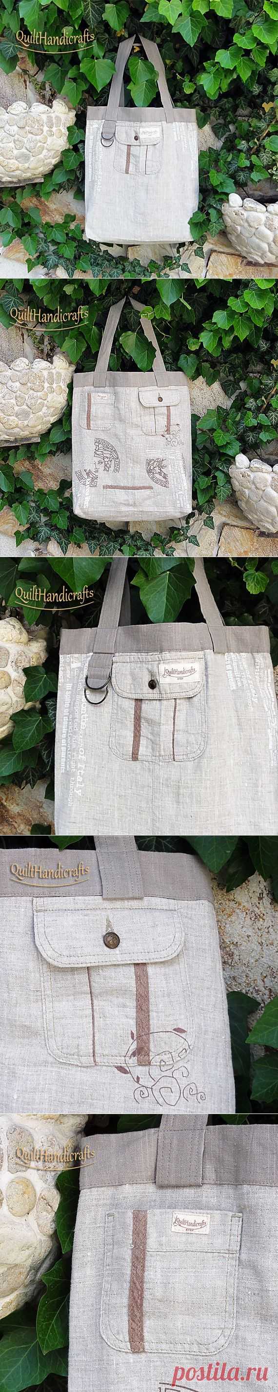 Large linen beach bag Market bag Yoga bag Baby by QuiltHandicrafts