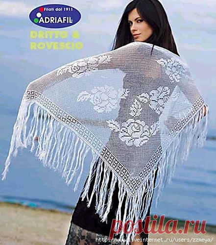 Шаль GINEVRA из Adriafil, филейное вязание