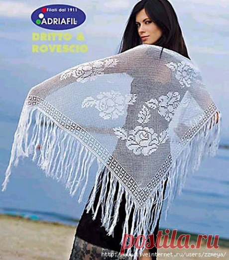 Шаль GINEVRA из Adriafil, филейное вязание