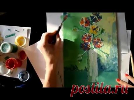 Мастер-класс: рисуем цветы гуашью,кисть+мастихин
