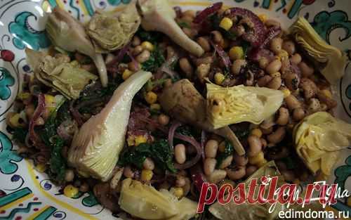 Теплый салат с артишоками, фасолью и шпинатом | Кулинарные рецепты от «Едим дома!»