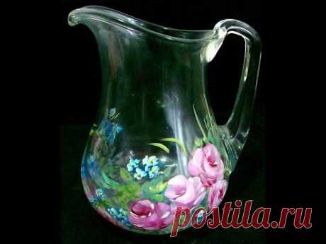 Pintando Rosas - jarra de vidro