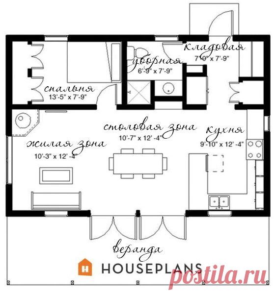 Проект одноэтажного каркасного дома 9 на 6 метров | Дачный дизайн от Наталии