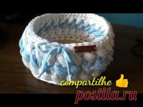 Cesto organizador em fio de malha e Crochê