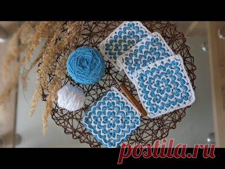 Кардиган з квадратних елементів гачком. Частина 1. В'яжемо візерунок, з'єднання квадратів.