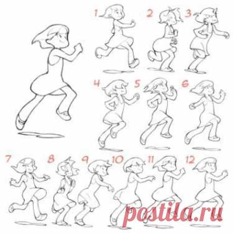 Рисунок. Девочка бежит. Раскадровка.