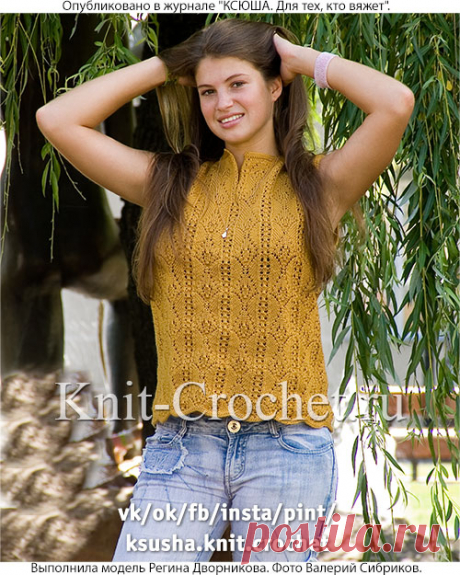 Пуловер без рукавов на спицах.