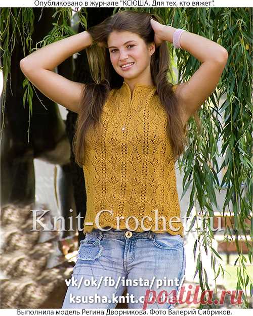 Пуловер без рукавов на спицах.