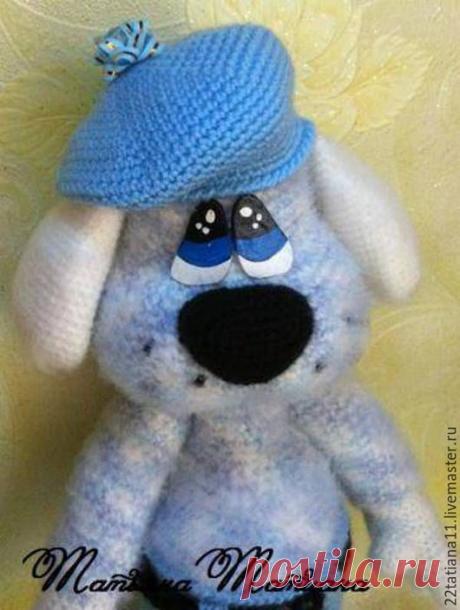 Купить Мастер-класс Пёс Даур - голубой, пес, собака, собачка, песик, пряжа