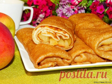 Рецепт творожных блинов с яблочной начинкой в карамели