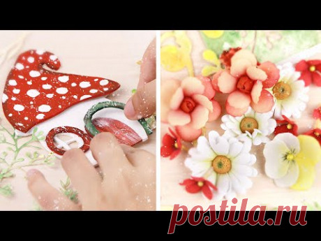 Сделала сказочный домик-грибок, цветы из фоамирана, листики из бумаги и превратила их в открытку😍