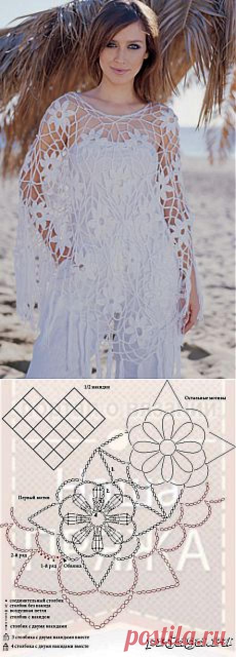 Цветочная накидка крючком схемы