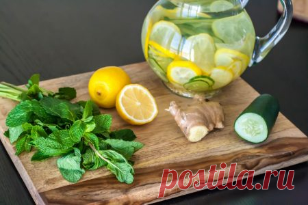 Напиток из имбиря, огурца, лимона и мяты для похудения