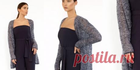 Кардиган из мохера спицами Fisher Как легко и просто связать свободный широкий модный кардиган из мохера для женщин лицевыми петлями спицами по описанию от Ким Харгривз. Модный кардиган из мохера спицами для женщин по силам даже для начинающих.