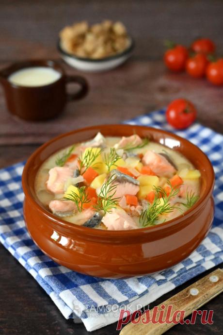 Суп с семгой и плавленым сыром