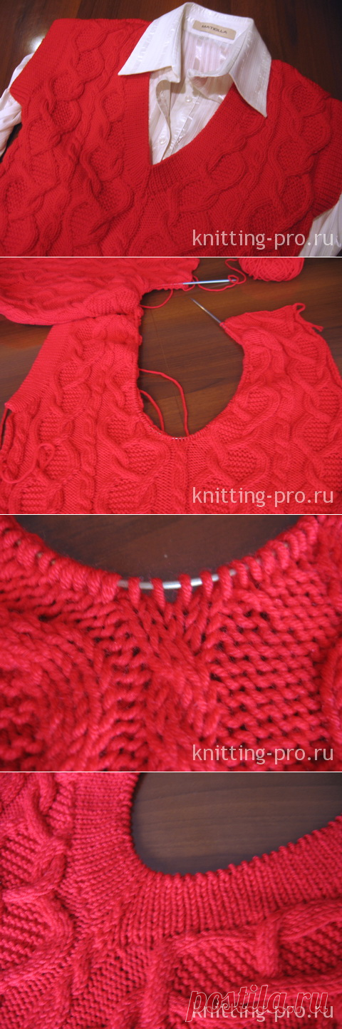 Обработка V-образного выреза горловины 1-м способом - knitting-pro.ru - От азов к мастерству