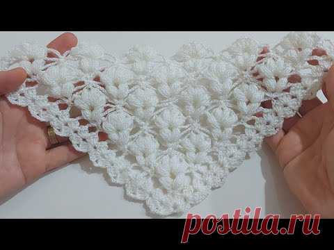 Как связать треугольную шаль крючком / Легкие схемы вязания шали крючком / Вязаная шаль крючком