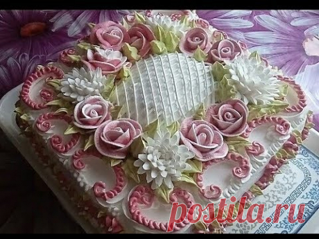 Торт "99 цветочков " Украшение БЗКкремом. Cake "99 flowers"