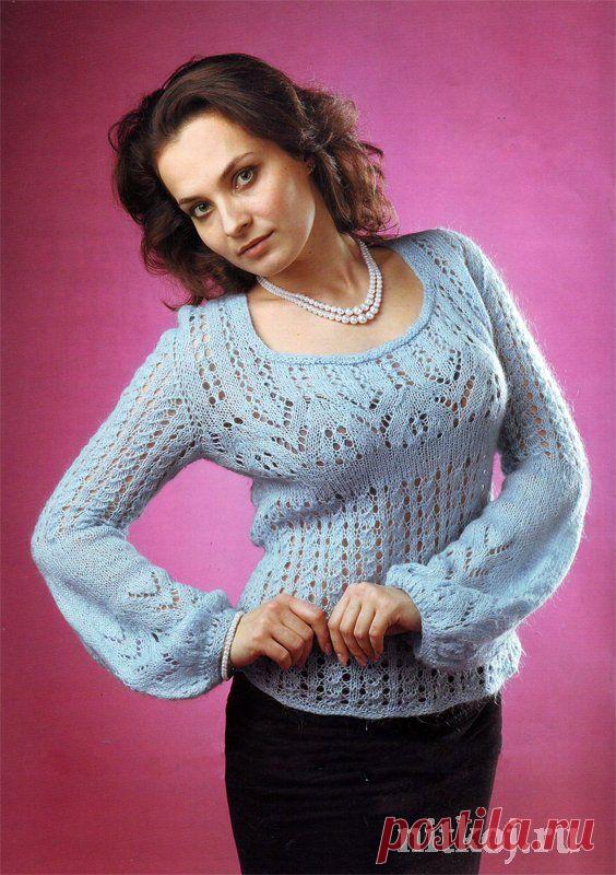 Женская ажурная кофточка спицами