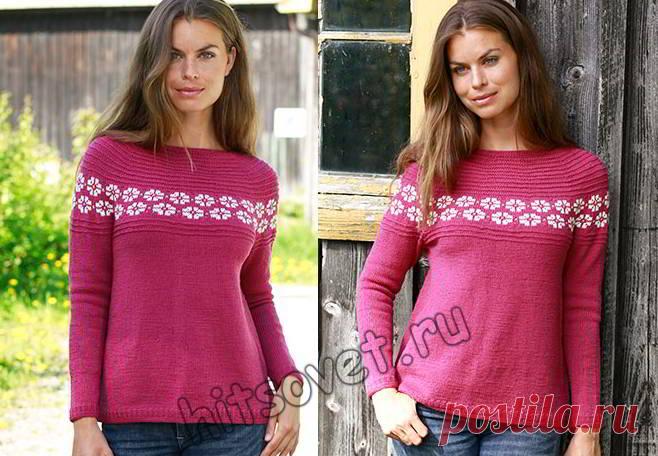 Пуловер реглан вкруговую сверху вниз спицами