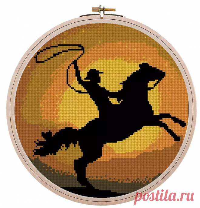Modern Hoop Cowboy Cross Stitch Pattern Easy Embroidery | Etsy