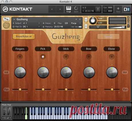 Guzheng KONTAKT-SYNTHiC4TE  | 682 MB
The Guzheng is a Chinese plucked zither, ancestor of several Asian instruments such as the Japanese koto, the Mongolian Yatga and the Korean gayageum. It has 21 strings and movable bridges. See pics of the instrument here.
5 articulations: fingers, pick, stick, bow and ebow. Up to 4 round robin and 4 velocity layers.