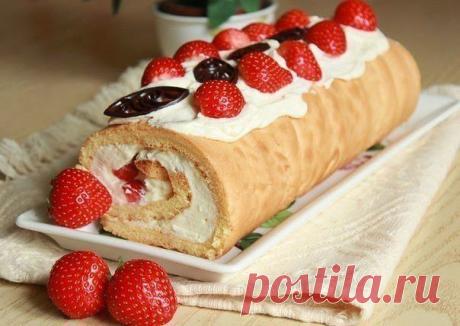 РУЛЕТ КЛУБНИКА СО СЛИВКАМИ 🍓 / Изысканные кулинарные рецепты