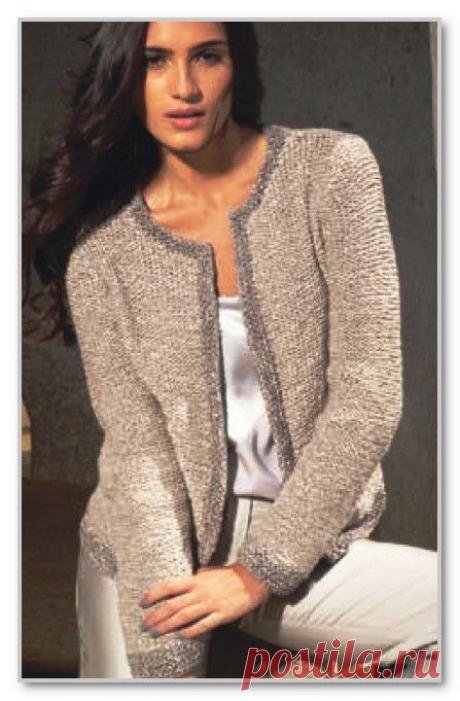 Вязание спицами. Женские модели. Летний прямой кардиган без застежки и с карманами. Размеры: 36/38 (40/42) 44/46