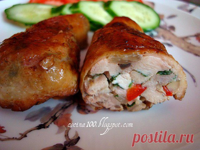 Самые вкусные рецепты.: Куриные голени, фаршированные шампиньонами.