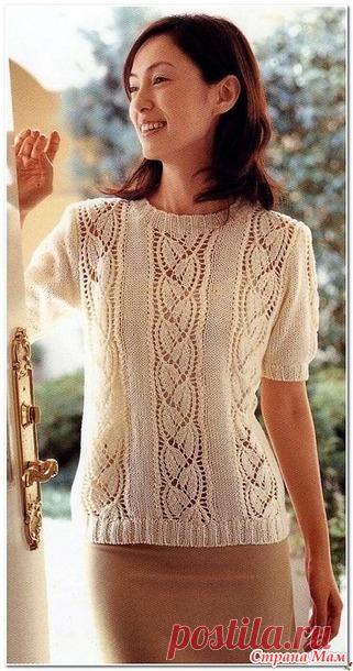 Летний пуловер с красивыми вертикальными дорожками из ажурного узора. Спицы. - ВЯЗАНАЯ МОДА+ ДЛЯ НЕМОДЕЛЬНЫХ ДАМ - Страна Мам