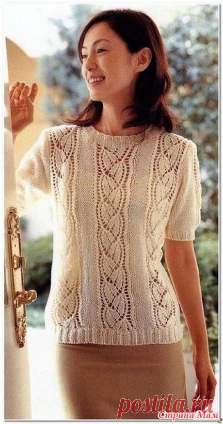 Летний пуловер с красивыми вертикальными дорожками из ажурного узора. Спицы. - ВЯЗАНАЯ МОДА+ ДЛЯ НЕМОДЕЛЬНЫХ ДАМ - Страна Мам
