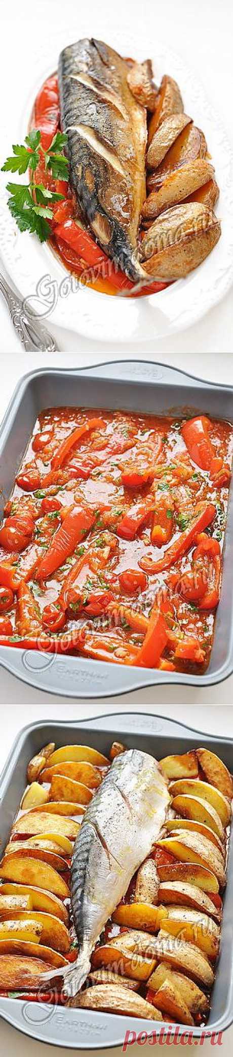 Рецепт: Скумбрия, запеченная с картофелем и болгарским перцем